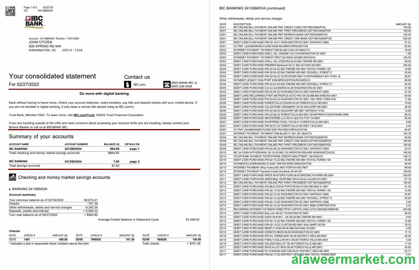 USA IBC bank statement 5 page